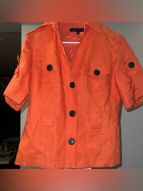 NWOT Anne Klein 100% Linen Womens Shirt Size 4 short Sleeve Button Up Blazer